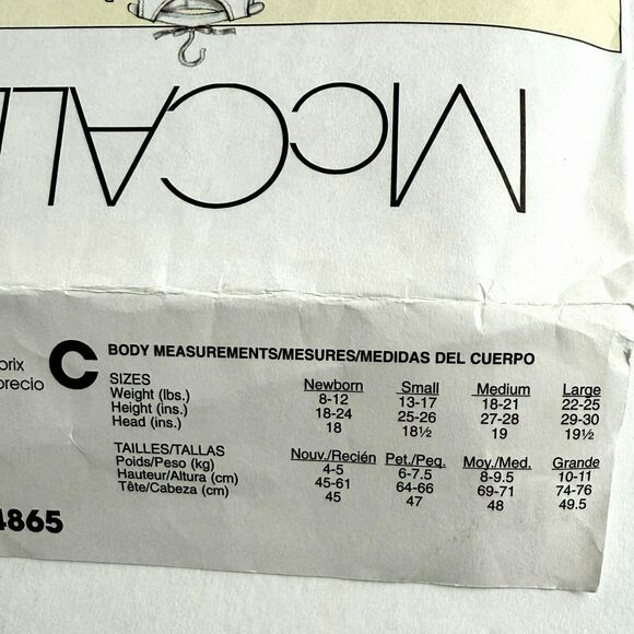 McCalls 4865 Christening Baptism Dress Bonnet Slip Blanket Pattern NB-S CUT - Picture 3 of 3